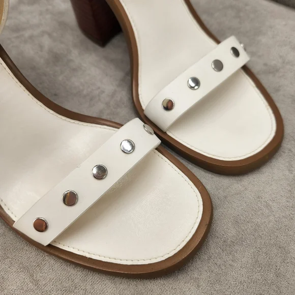 Michael Kors Heeled Sandals 7.5 White Woven Leather Irene Studded Silver New$195